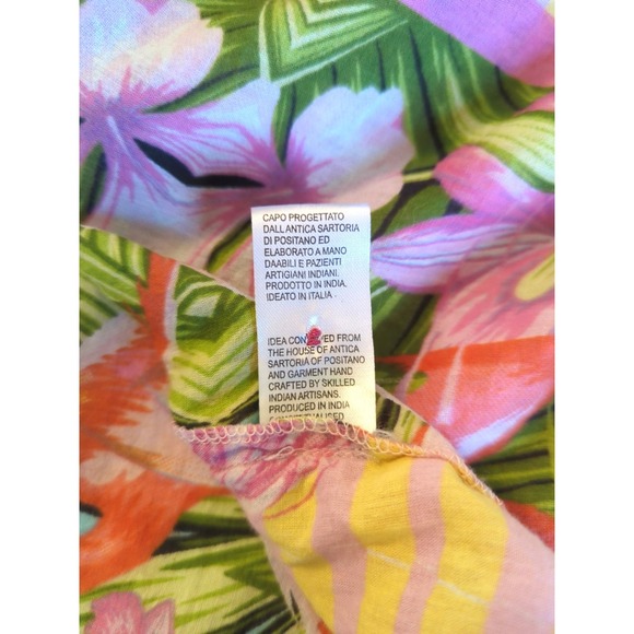 Antica Sartoria Flamingo Beaded Shirt Blouse 2X Cotton Button Up Boho Chic Beach - Picture 8 of 10